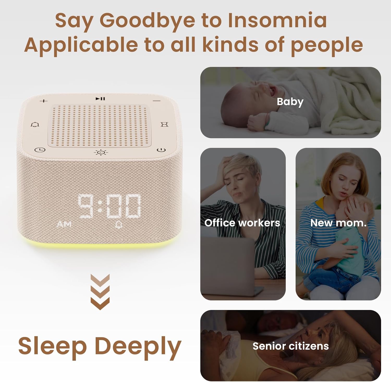 Augnner Sound Machine Alarm Clock with 32 Sounds and 8 Night Lights