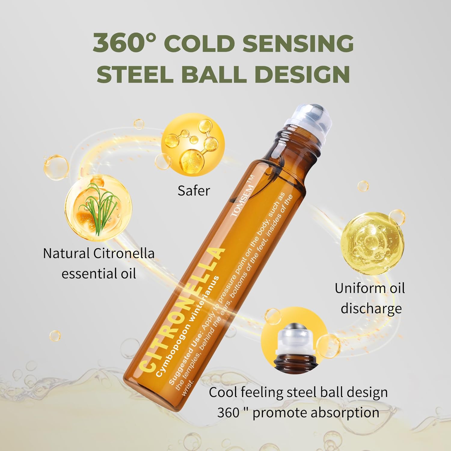French Citronella Essential Oil Roll-On - 10ml Aromatherapy Bottle