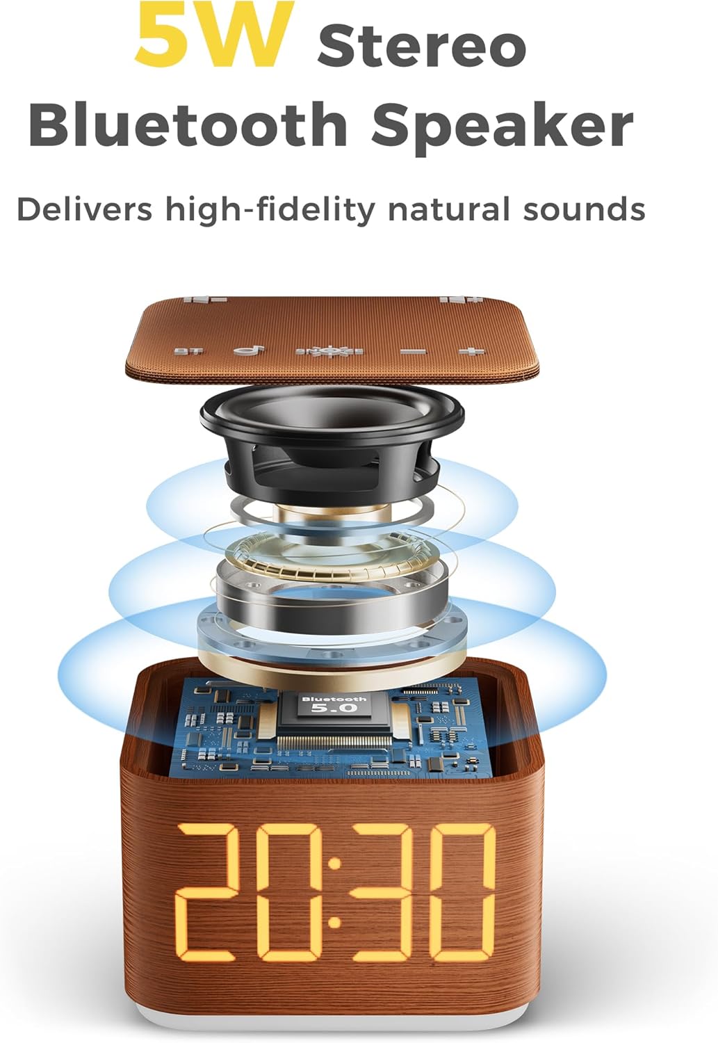 Mojikoo Sound Machine Alarm Clock with Bluetooth and Night Light 1