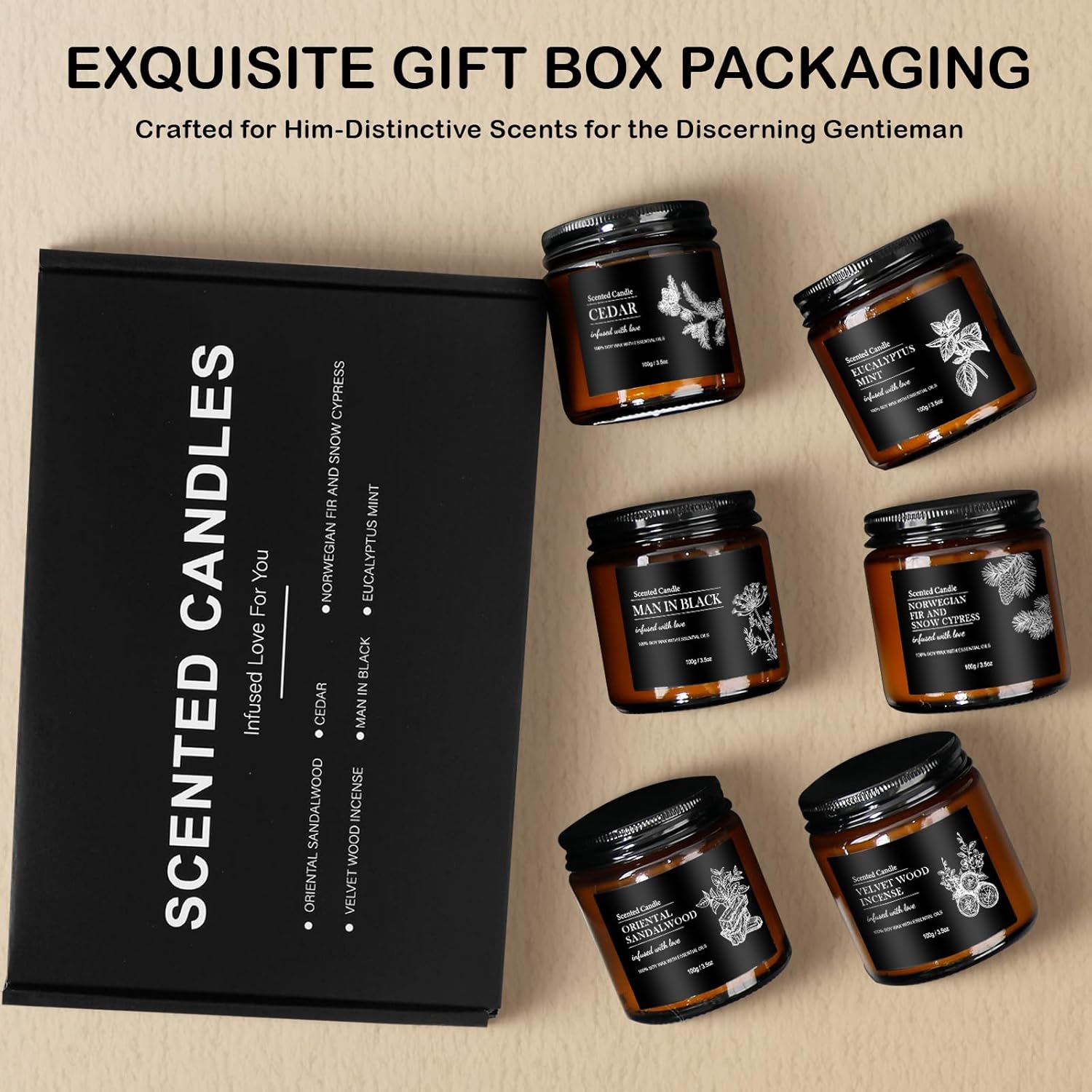 Men Scented Candle Set - 6 Pack Aromatherapy Candles for Home