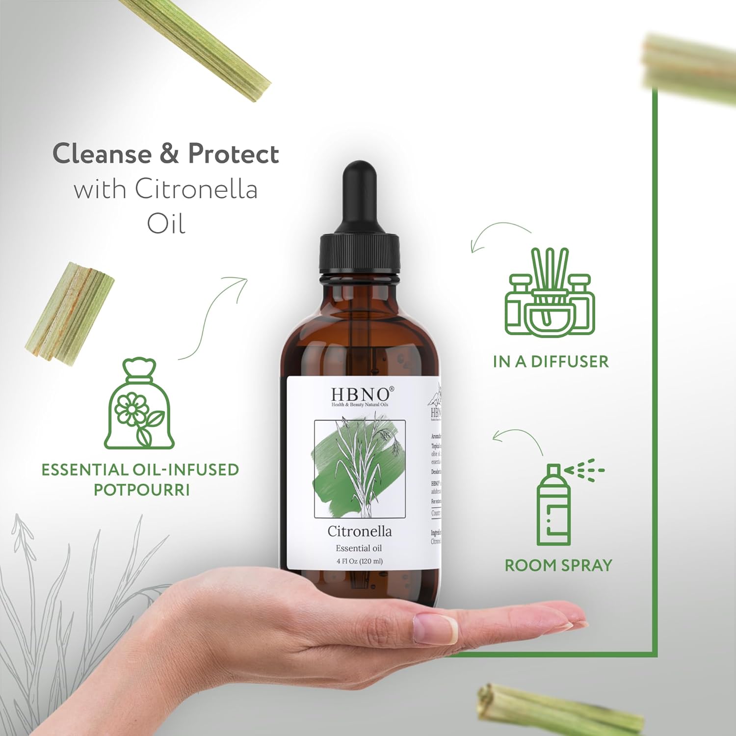 HBNO California Citronella Essential Oil 4 Fl Oz
