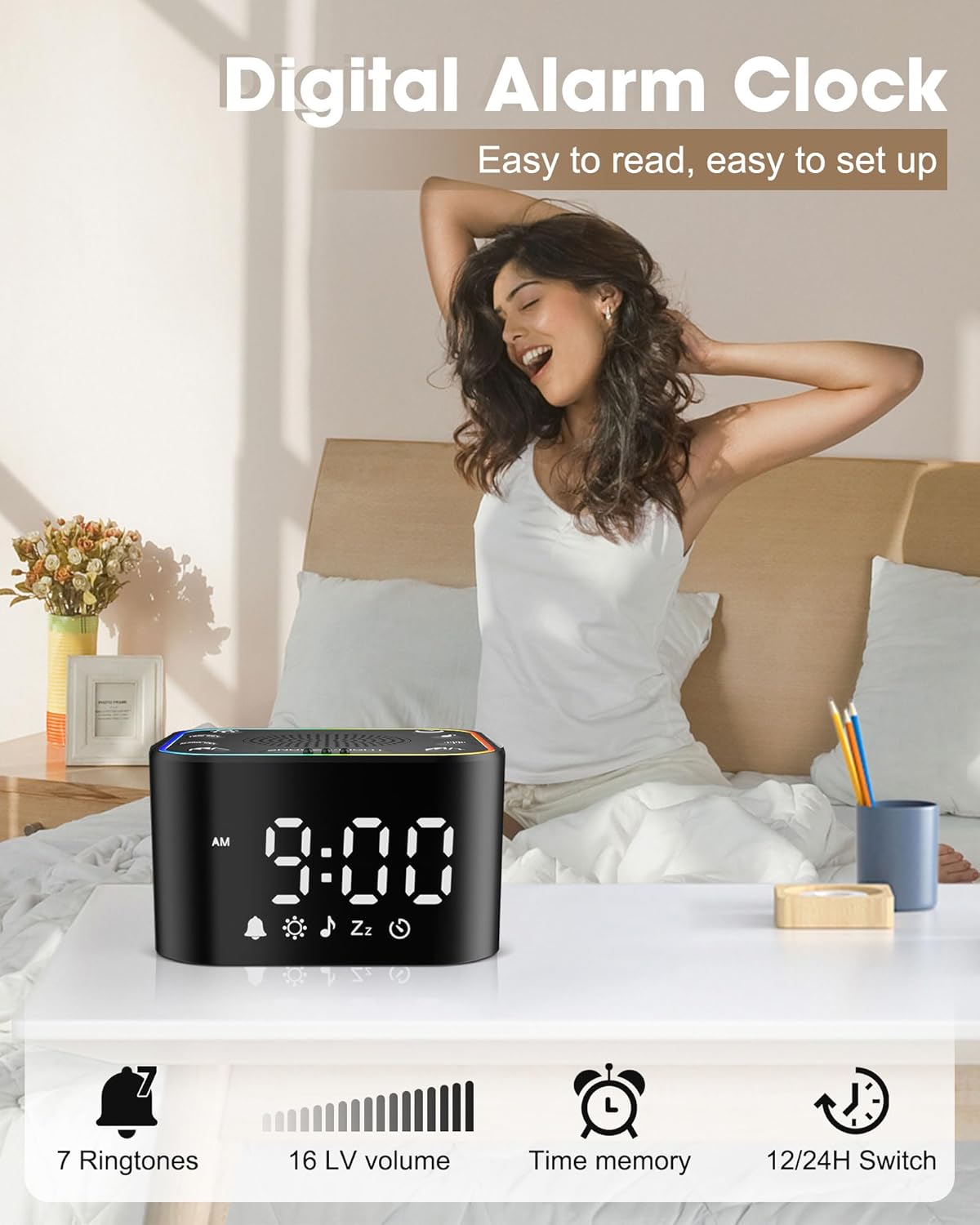Alampan White Noise Machine with Alarm Clock and RGB Night Light