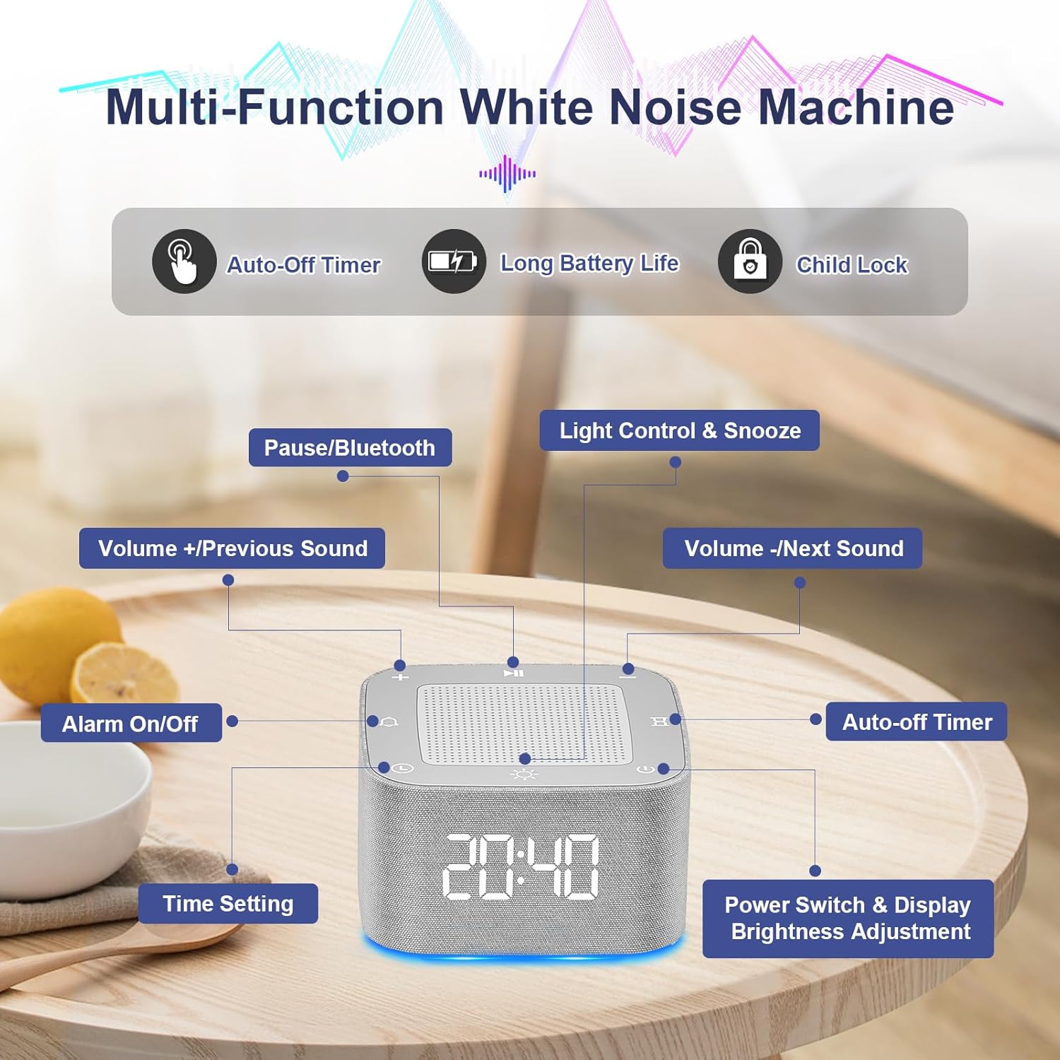 Sound Machine Alarm Clock with 32 Soothing Sounds