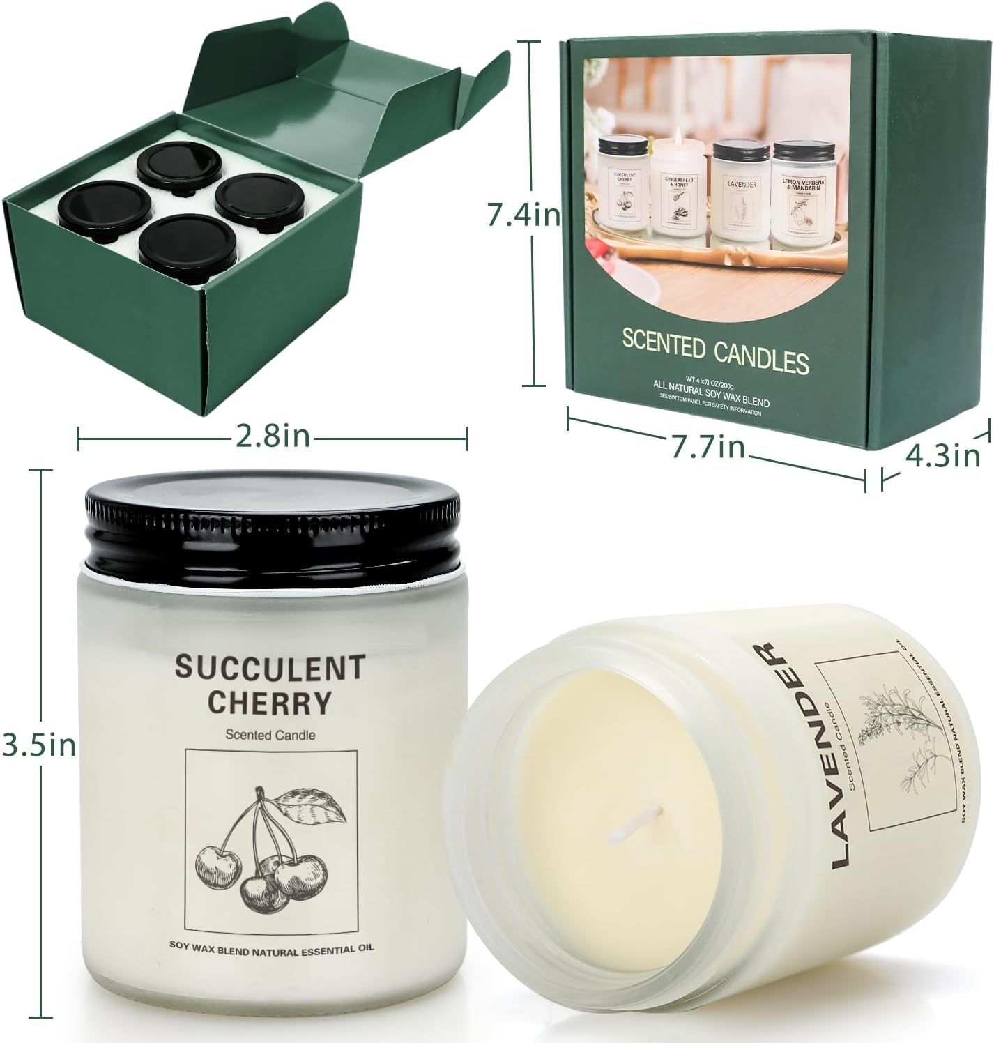 Lavender Aromatherapy Candles 4 Pack with 240 Hours Burn Time
