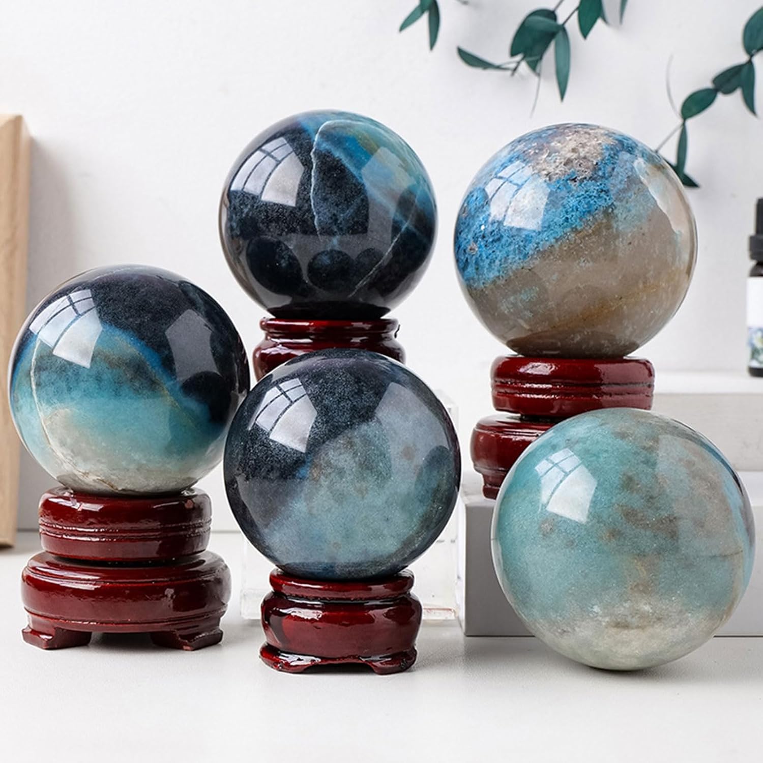 Natural Blue Hydroxyapatite Crystal Sphere Feng Shui Decor