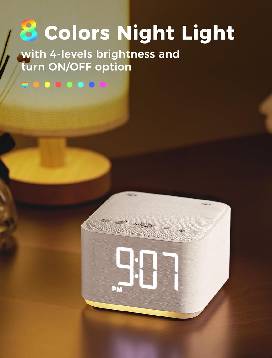 Mojikoo Sound Machine Alarm Clock with Bluetooth and Night Light