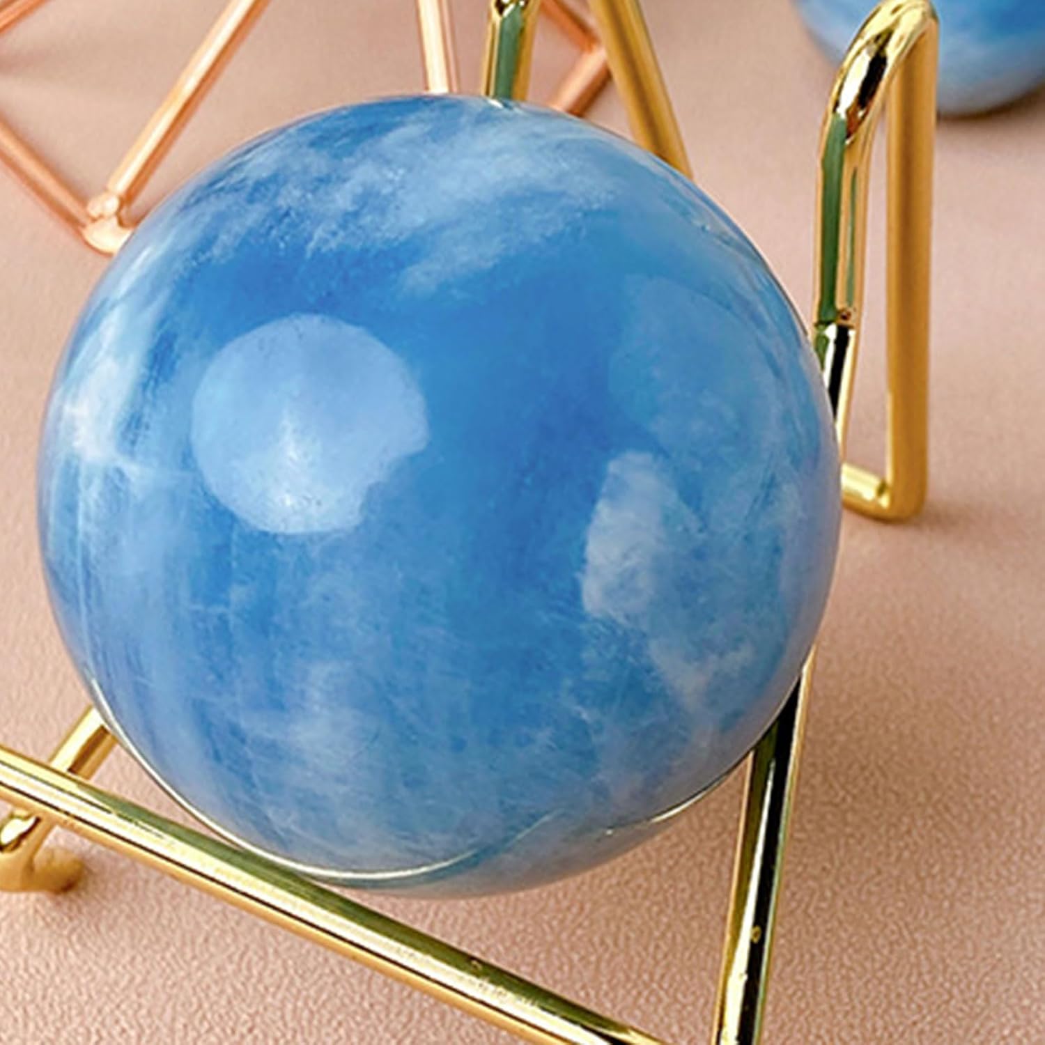 Natural Aquamarine Crystal Ball with Wooden Stand
