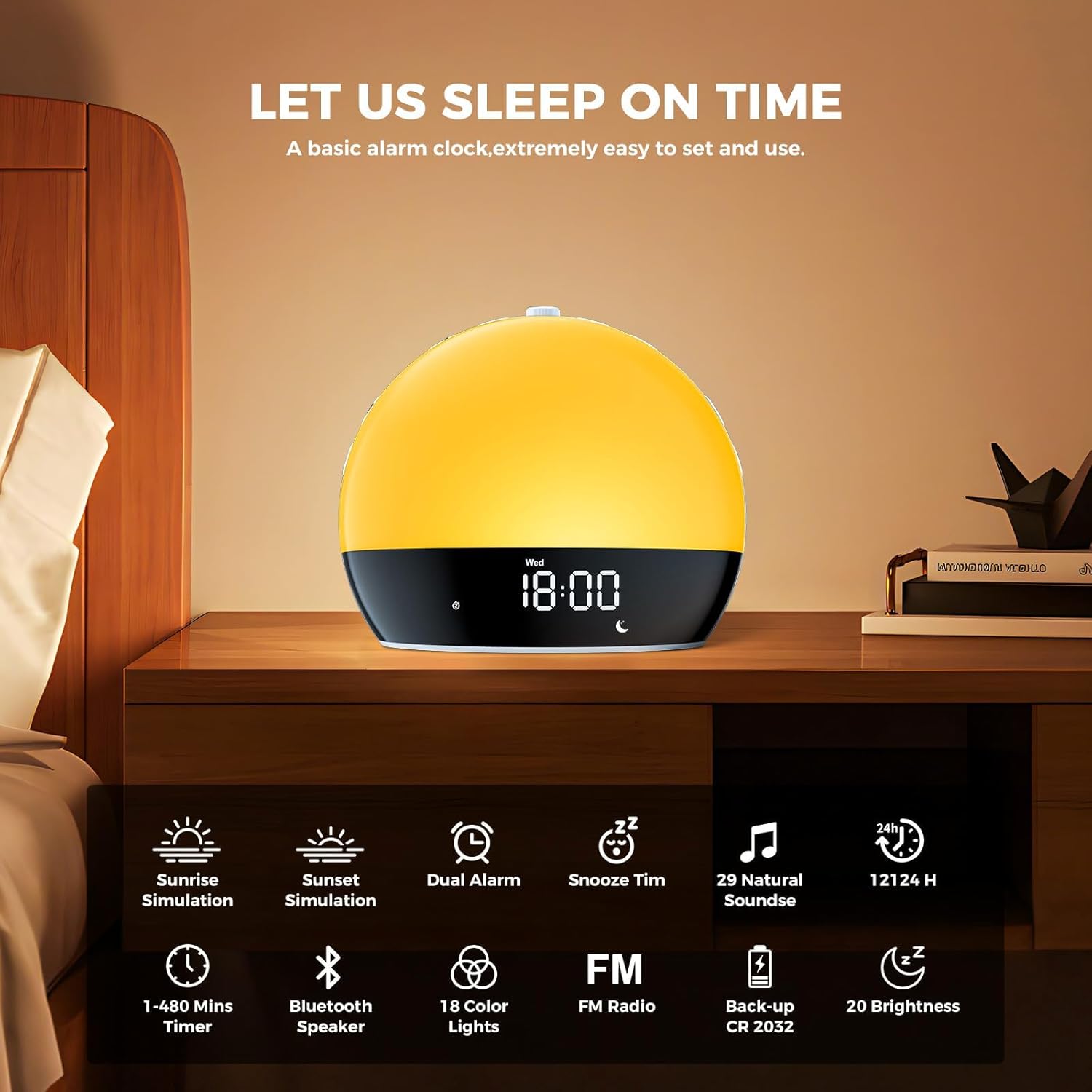Risop Gentle Awakening Sunrise Alarm Clock with Light Therapy and Bluetooth Speaker