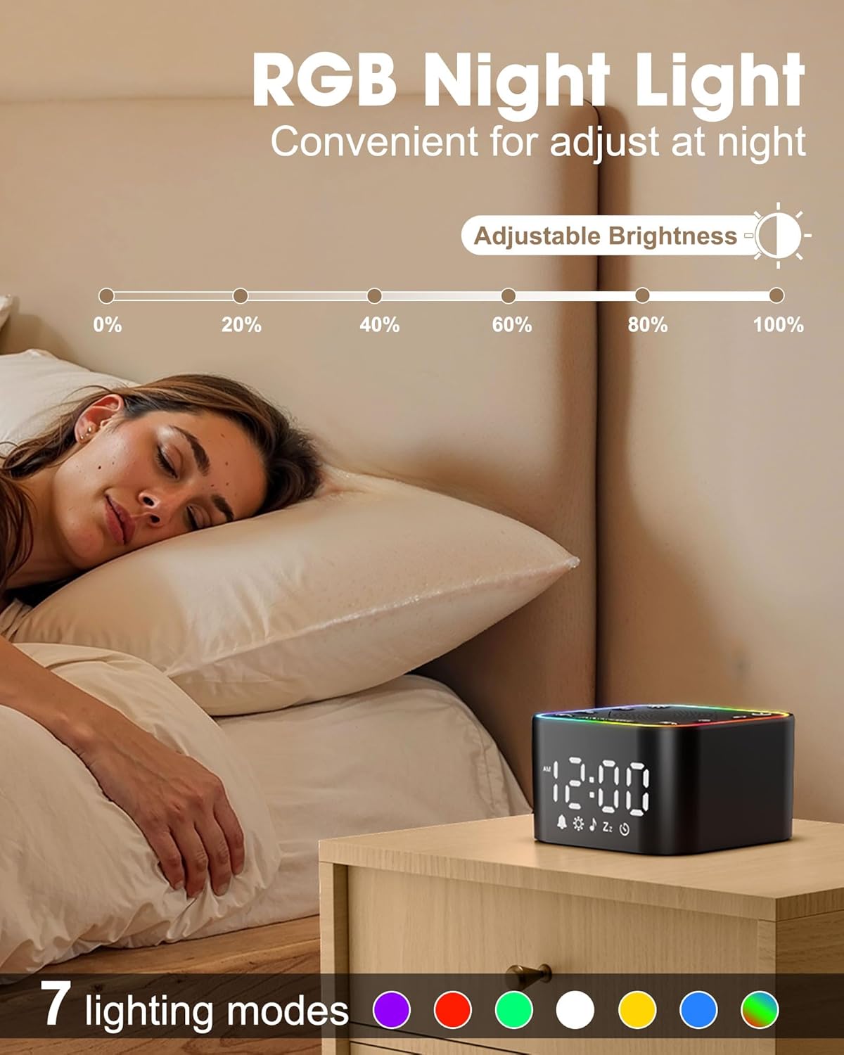 Alampan White Noise Machine with Alarm Clock and RGB Night Light