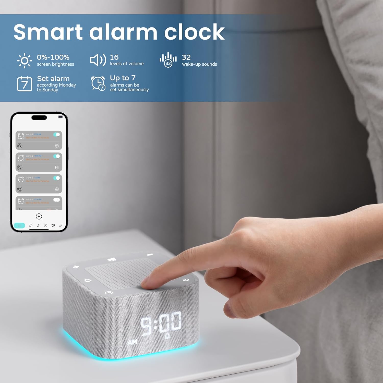 Augnner Sound Machine Alarm Clock with 32 Sleep Sounds and Night Light