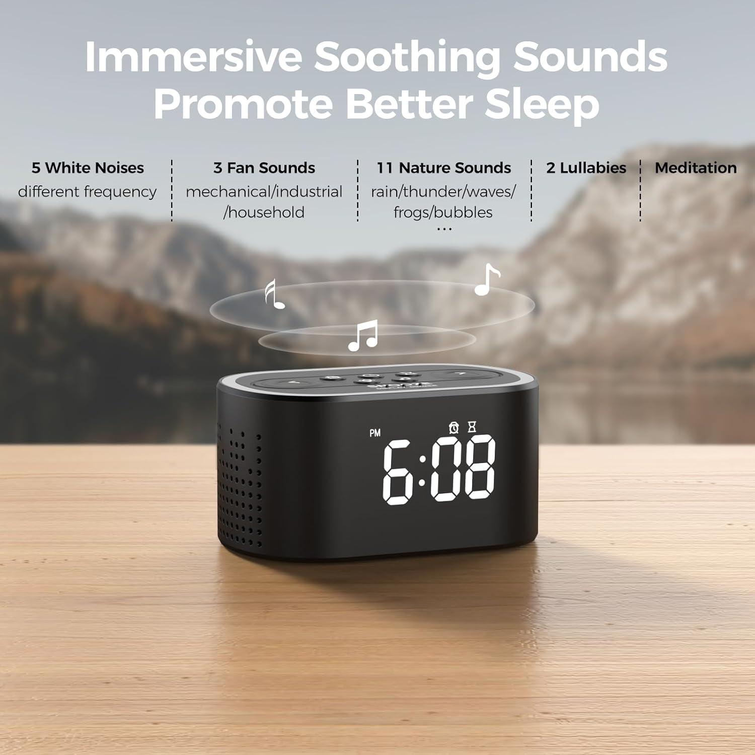 Reacher Digital Alarm Clock with White Noise and Night Light
