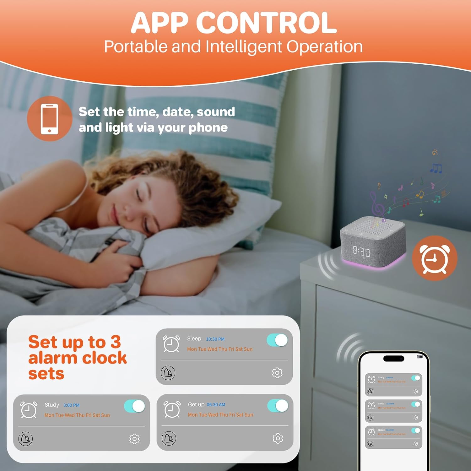 FUNYKICH 3 in 1 White Noise Machine with Alarm Clock and Night Light