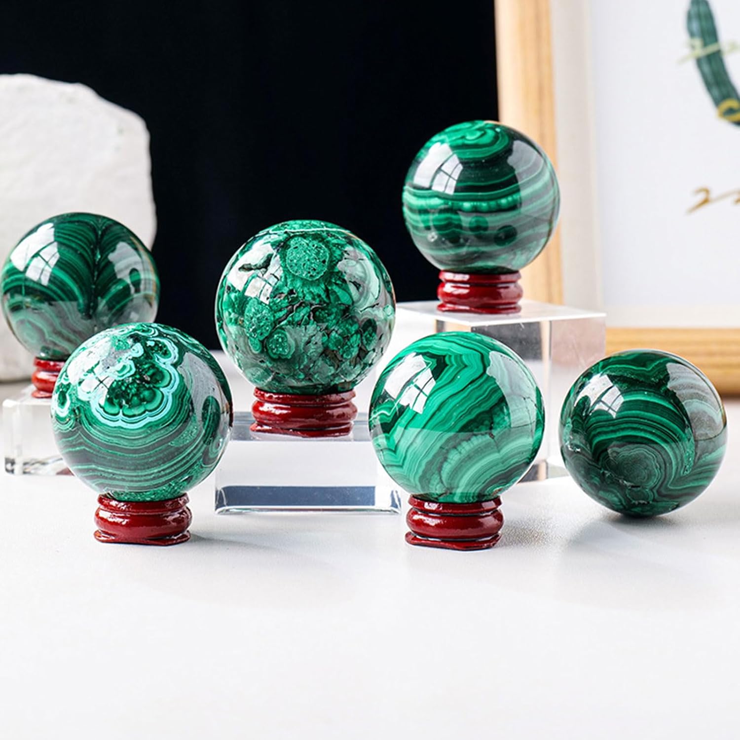 Natural Malachite Crystal Healing Sphere with Stand