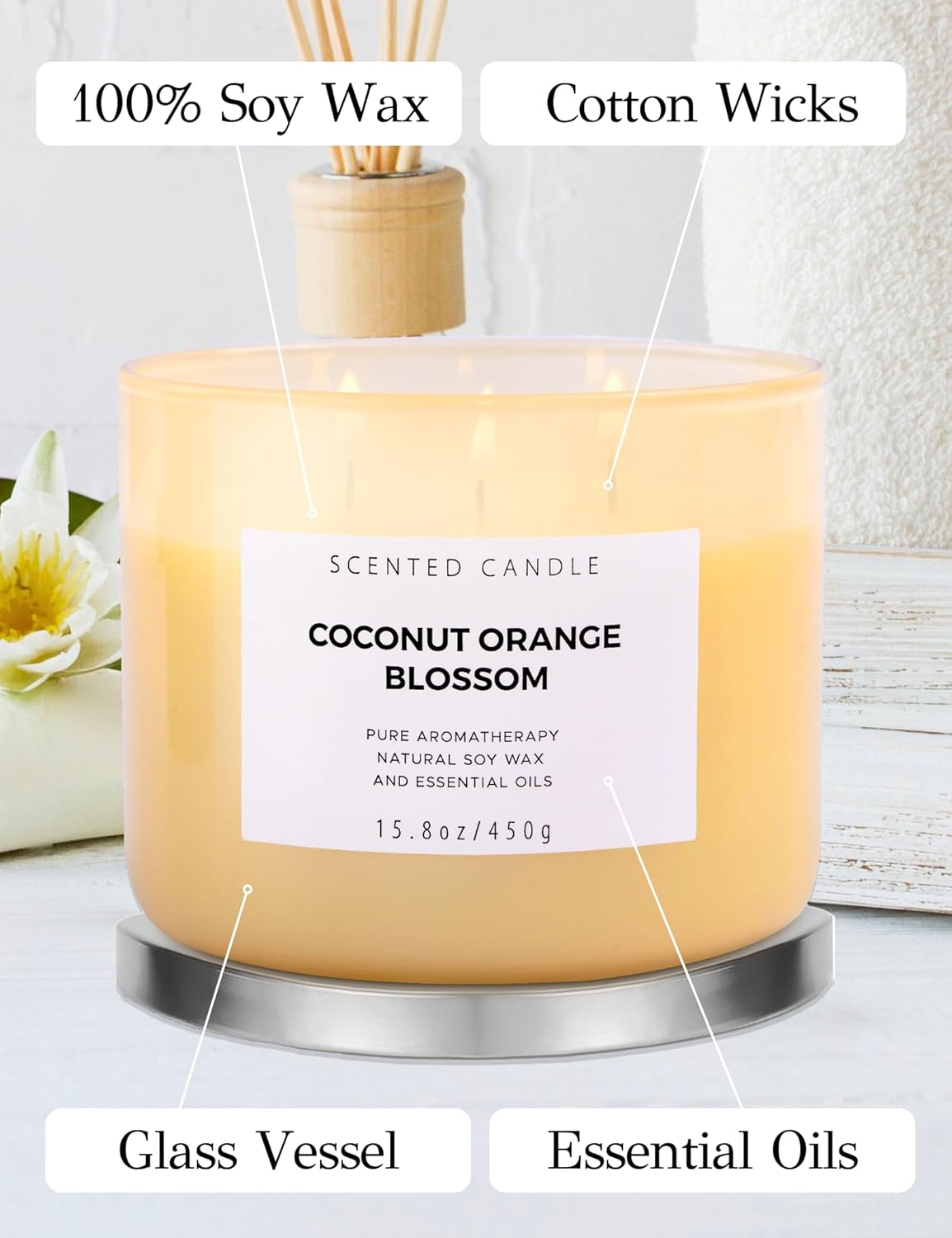 Coconut Orange Blossom 3 Wick Soy Candle