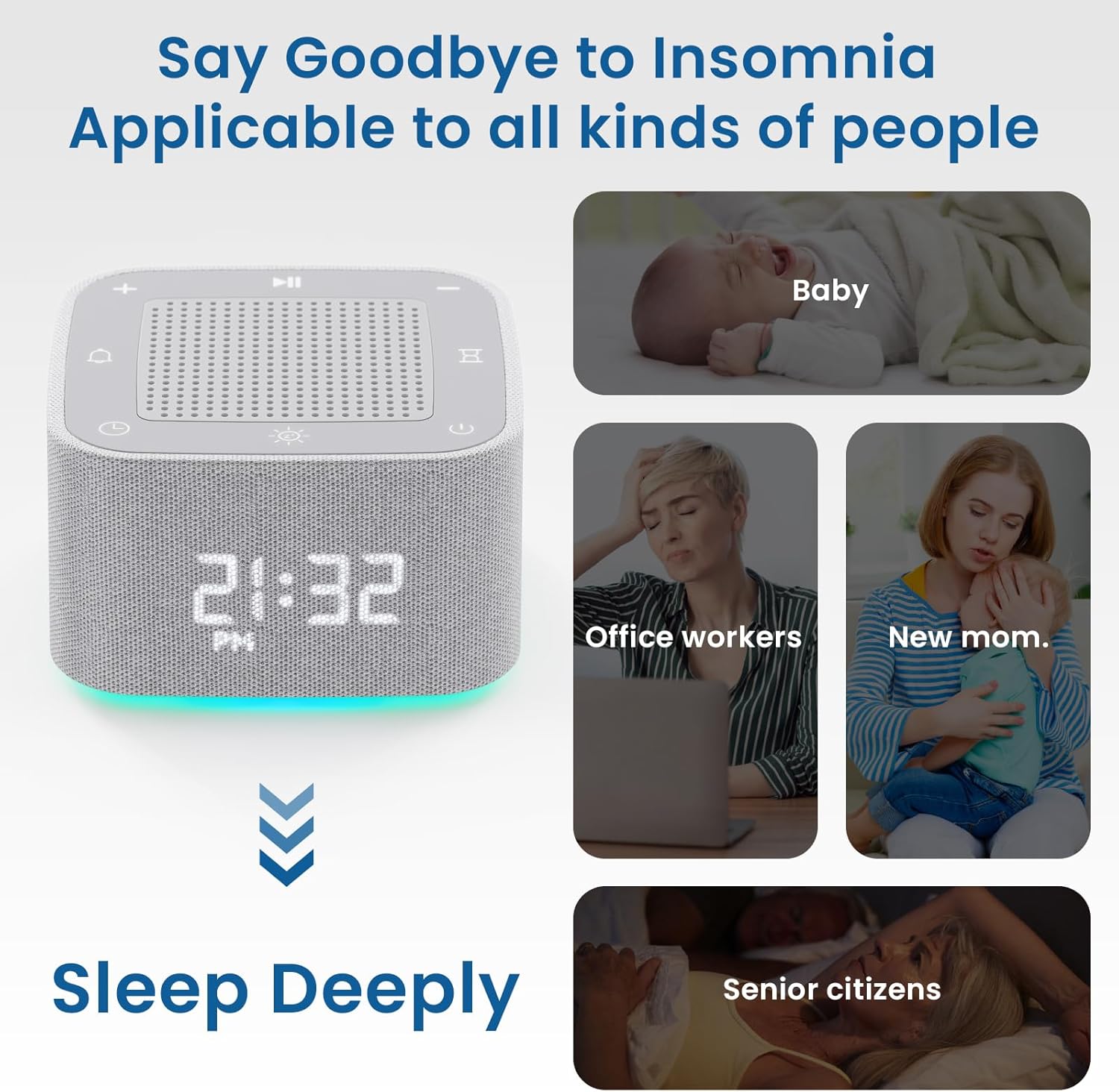 Augnner Sound Machine Alarm Clock with 32 Sleep Sounds and Night Light