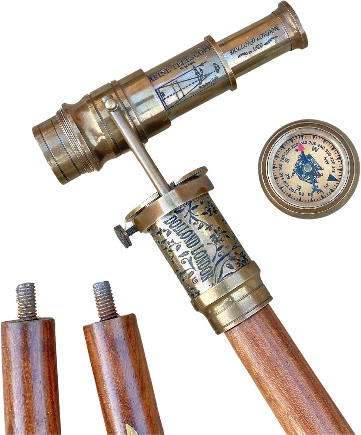 Steampunk Walking Stick with Telescope Compass