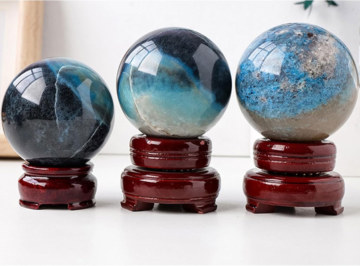 Natural Blue Hydroxyapatite Crystal Sphere Feng Shui Decor