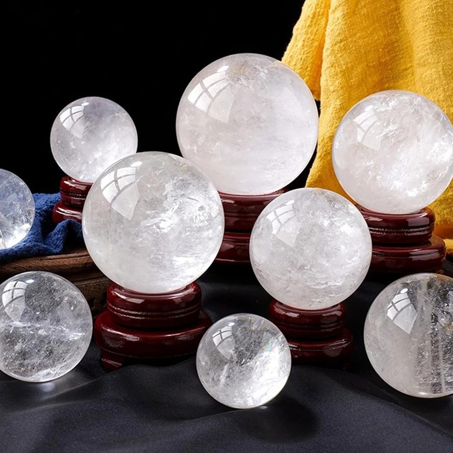 Clear Quartz Crystal Ball with Stand 7cm Natural White Stone Sphere