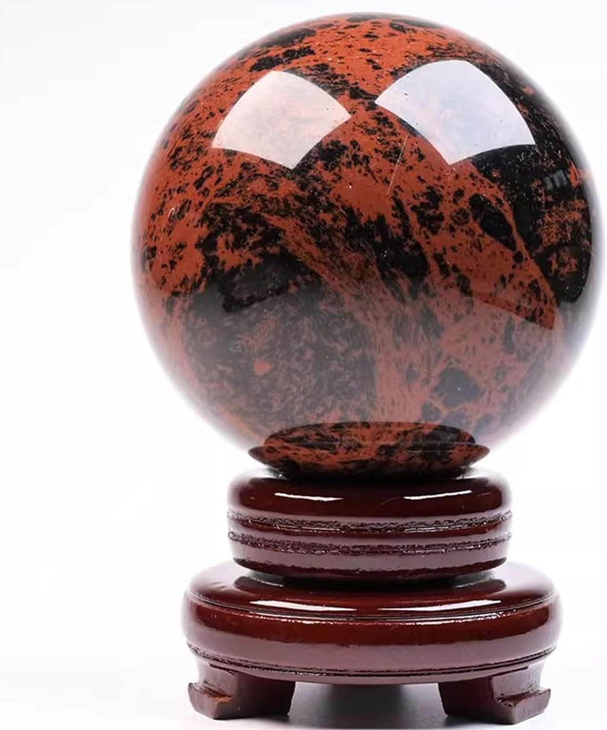 Red Obsidian Sphere with Stand for Feng Shui and Meditation