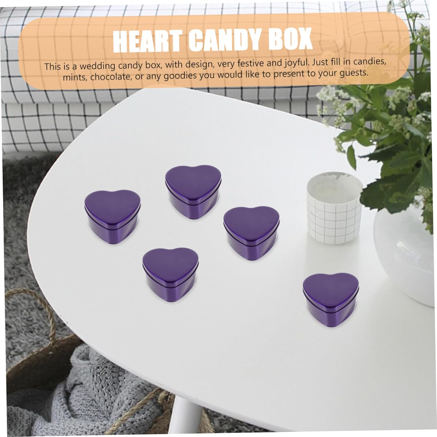 10Pcs Purple Heart Shaped Candy Box Wedding Favor Container Durable Tinplate