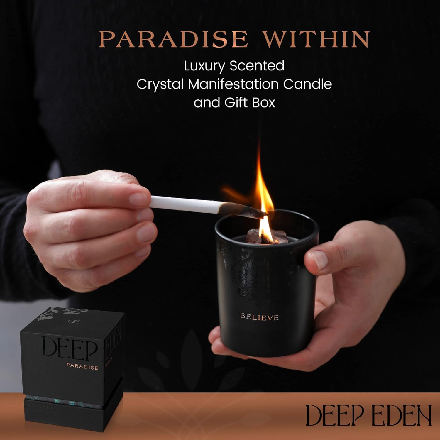 Deep Eden Scented Candle with Crystal 74 Oz Black