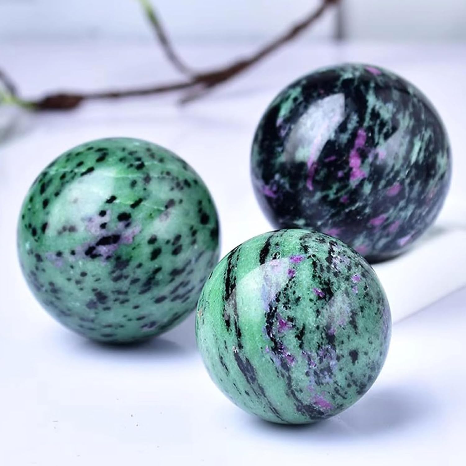 Natural Ruby Zoisite Healing Crystal Ball with Stand