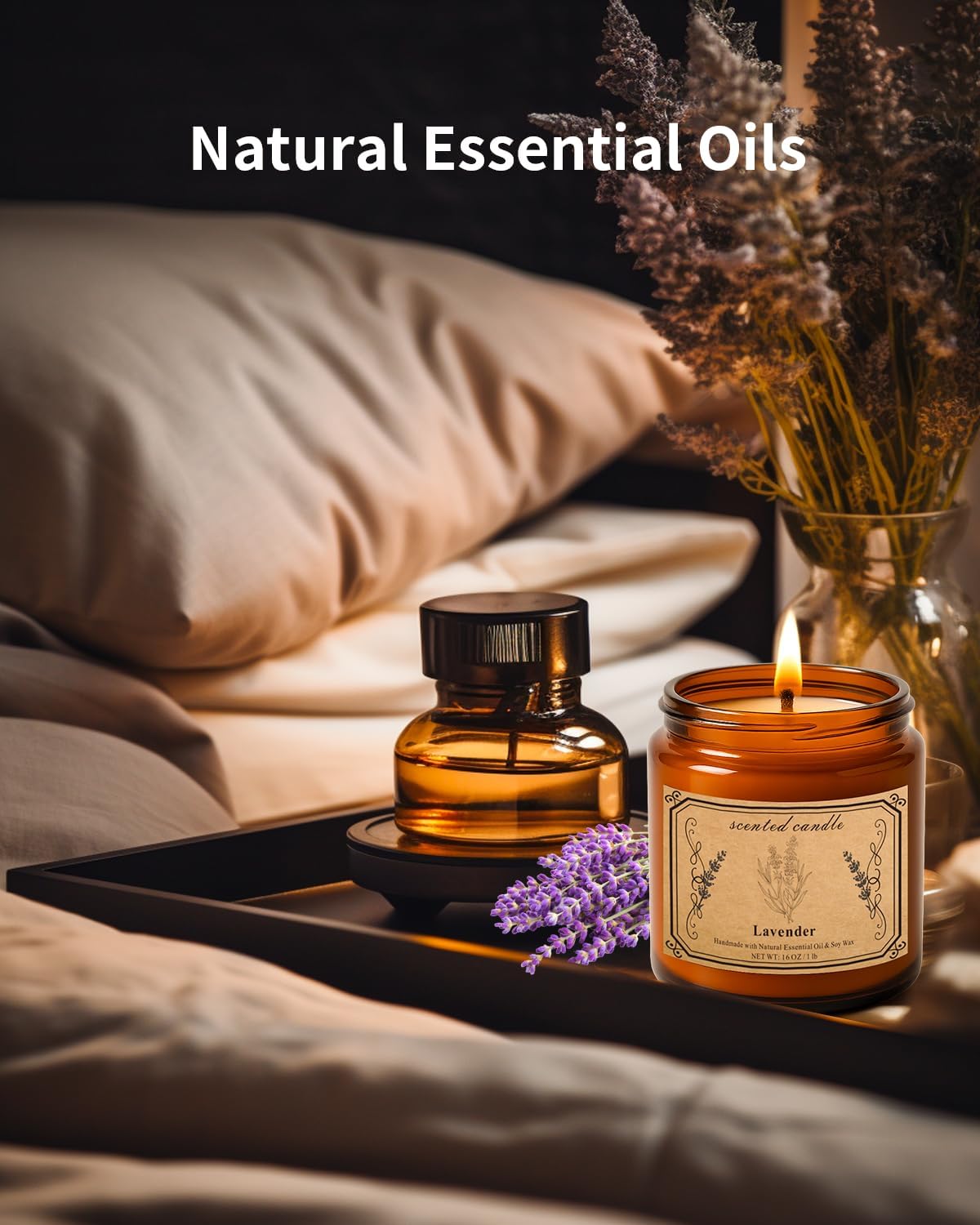 POOTES 16oz Soy Wax Lavender Candle 100 Hour Burn