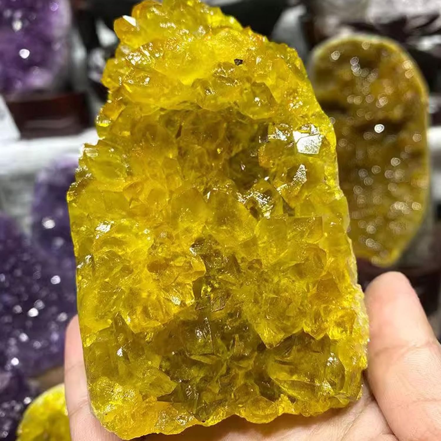 Natural Citrine Crystal Cluster Geode for Home Decoration