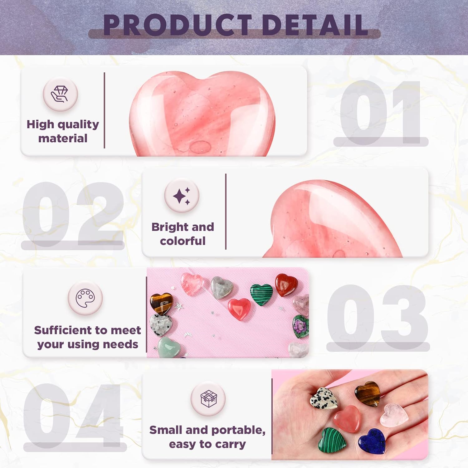 108 Pcs Heart Shaped Worry Stones Crystal Healing Stones
