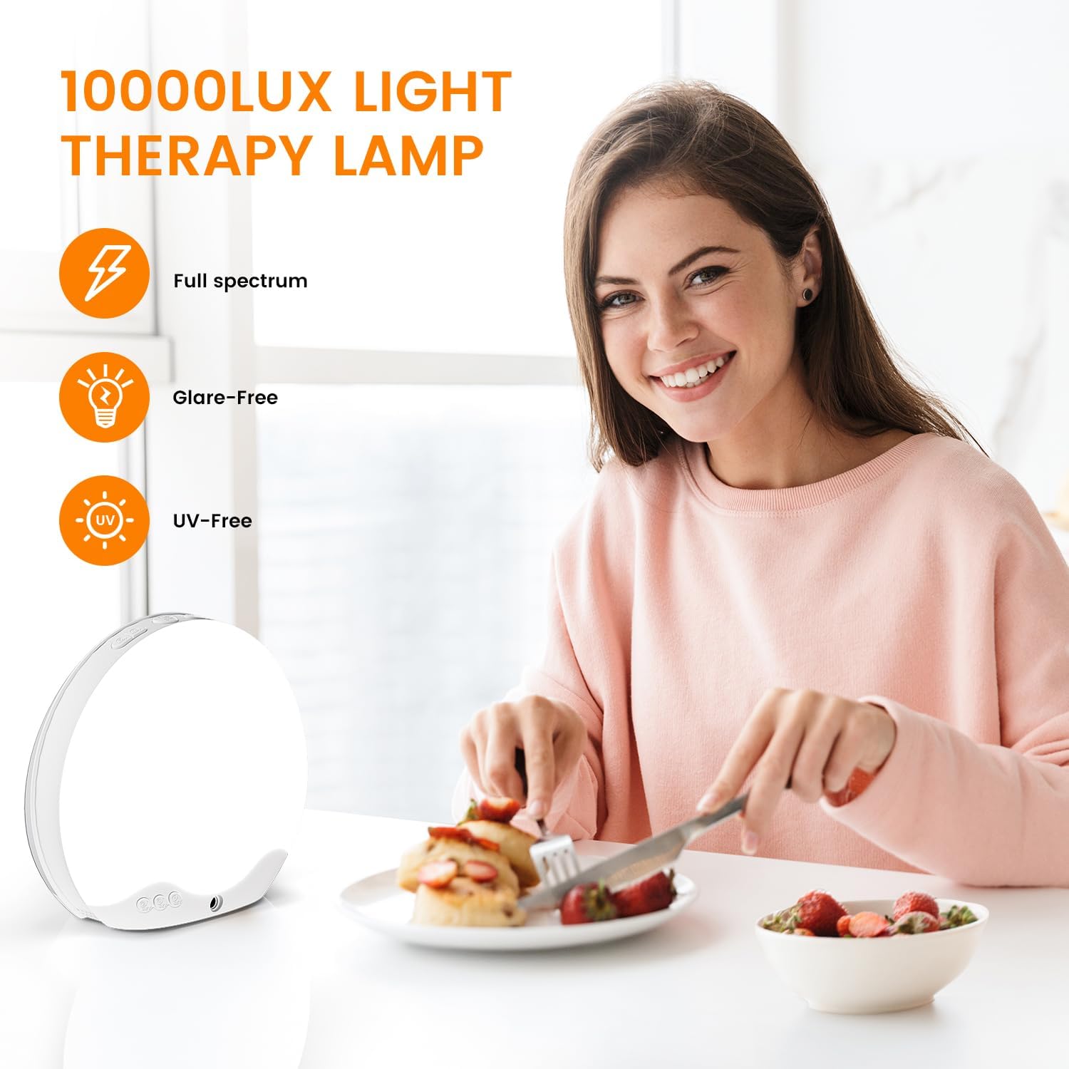 RICIAL Light Therapy Lamp with Dual Alarms and 10000 Lux Light
