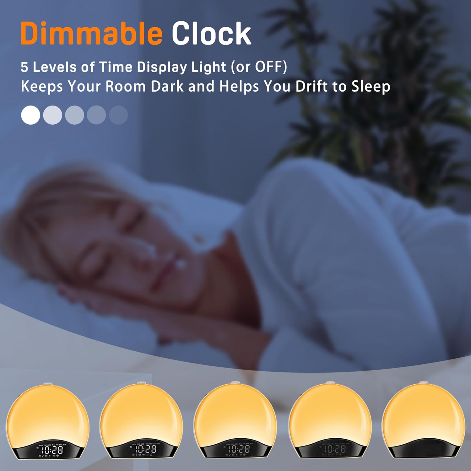 JALL Sunrise Alarm Clock with White Noise and 17 Night Lights