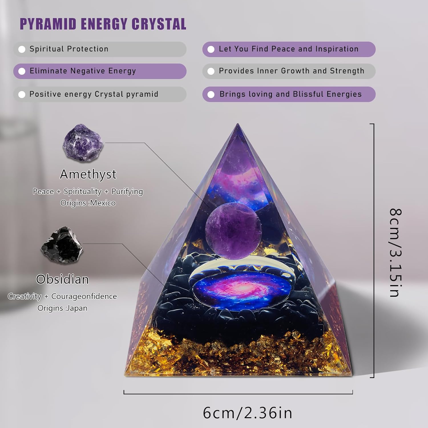 Orgone Pyramid Amethyst Obsidian for Positive Energy