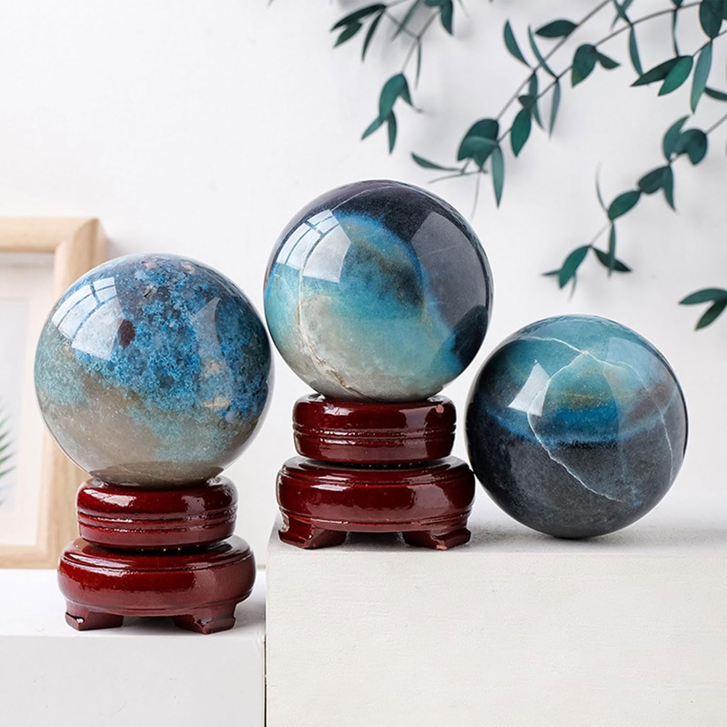 Natural Blue Hydroxyapatite Crystal Sphere Feng Shui Decor
