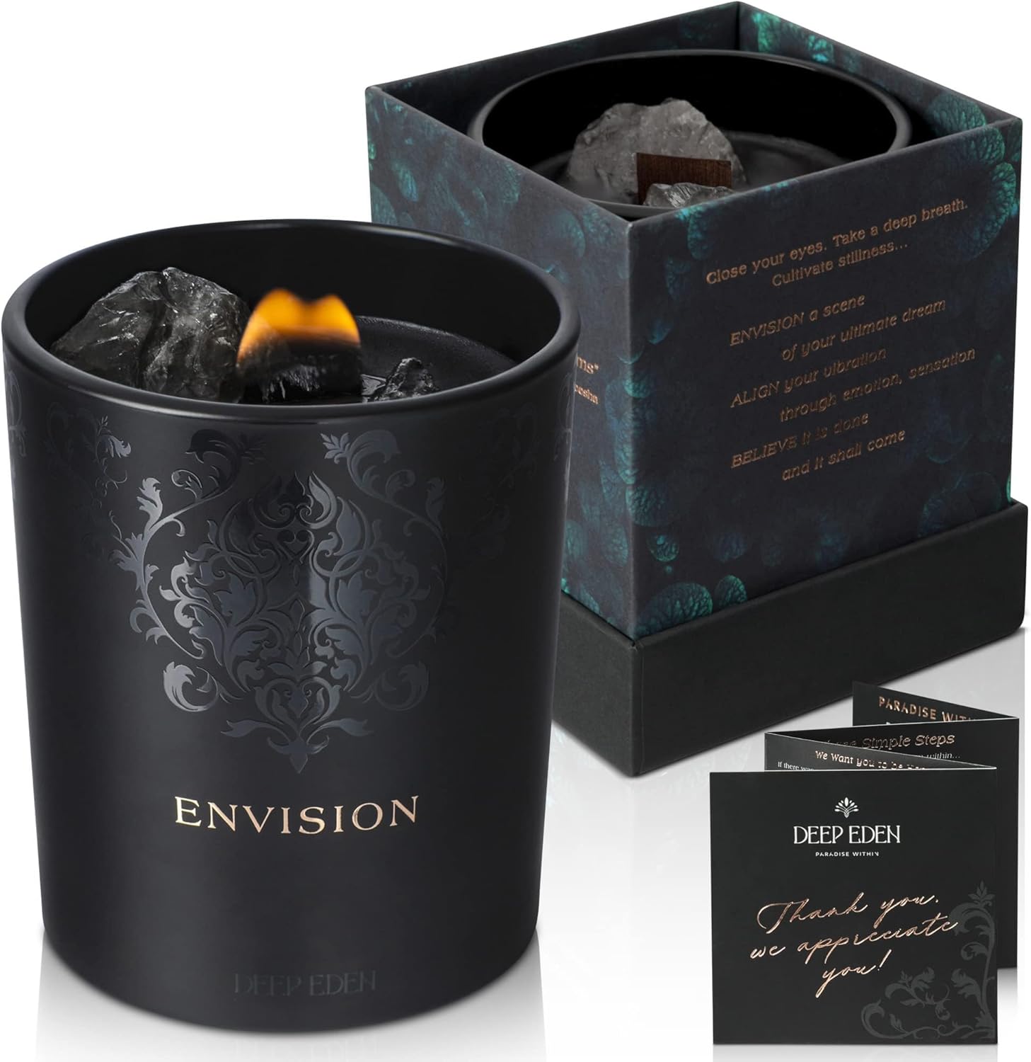 Deep Eden Scented Candle with Crystal 74 Oz Black