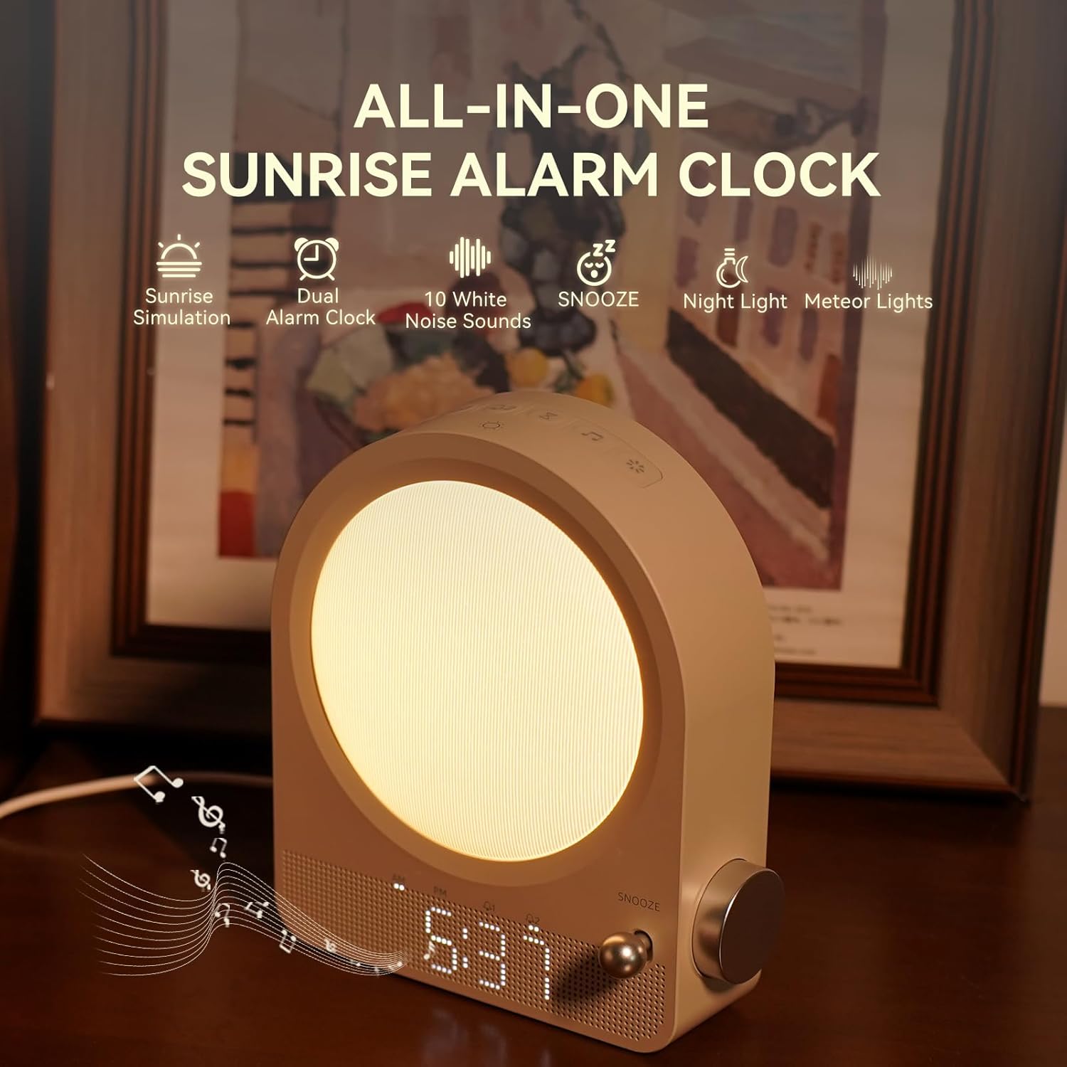 Vivilumens Sound Machine Alarm Clock with Gentle Sunrise Light