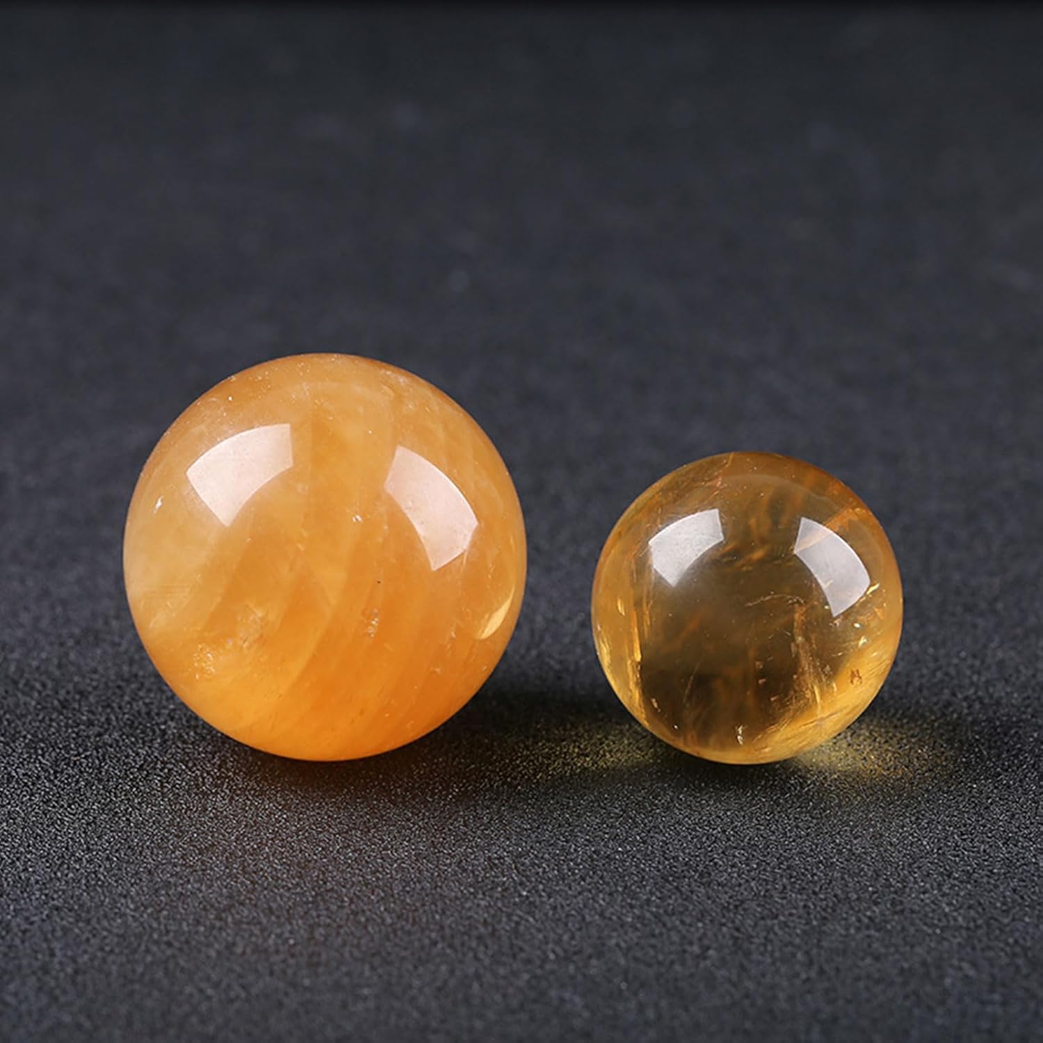 Yellow Calcite Quartz Crystal Sphere with Wooden Stand 9cm