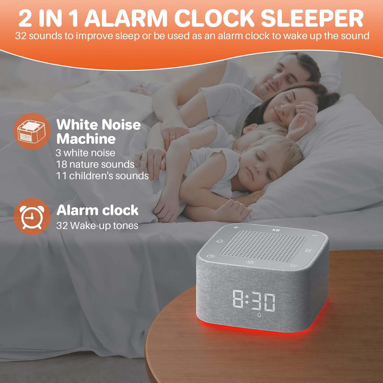 FUNYKICH 3 in 1 White Noise Machine with Alarm Clock and Night Light