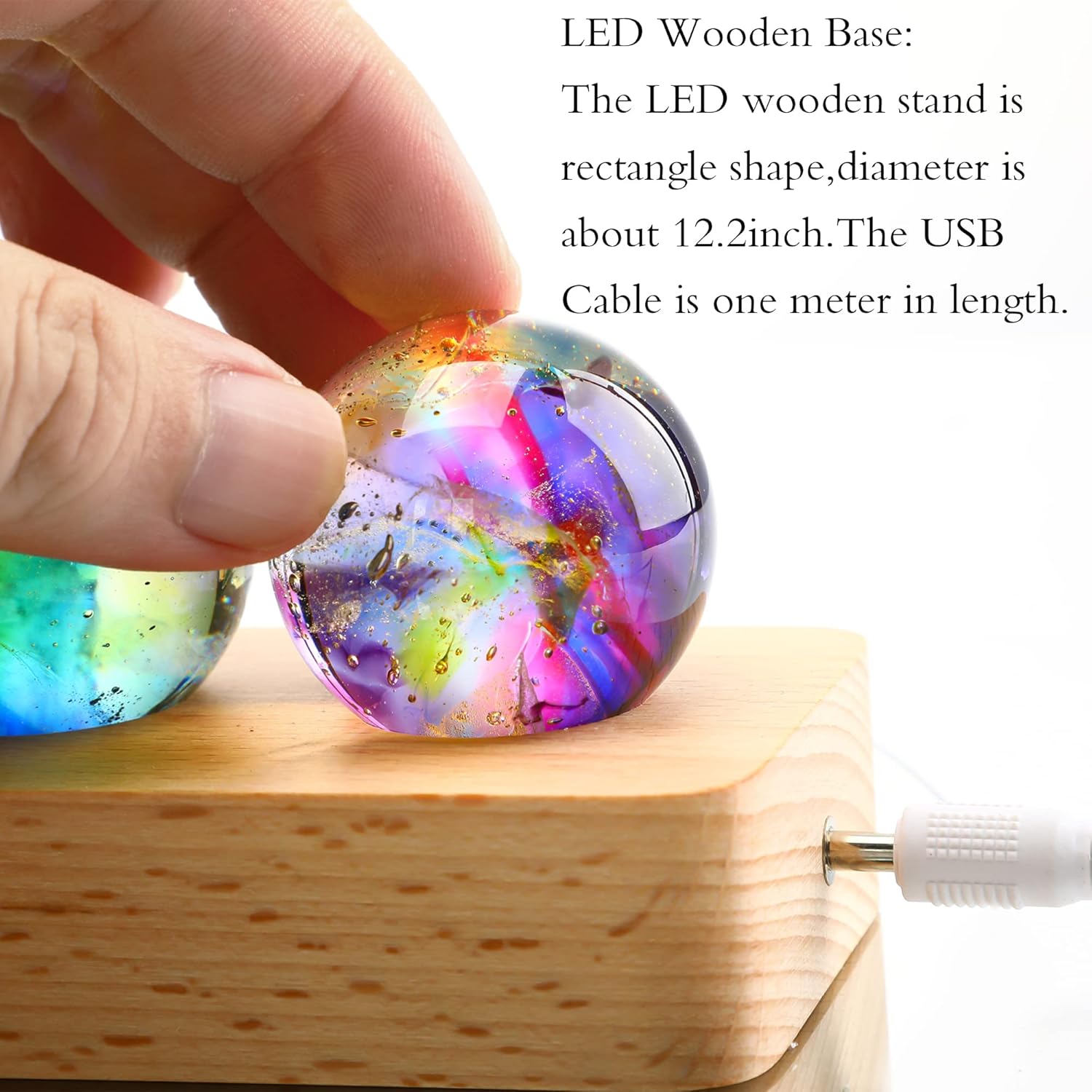 7 Chakra Crystal Healing Spheres with LED Wooden Stand