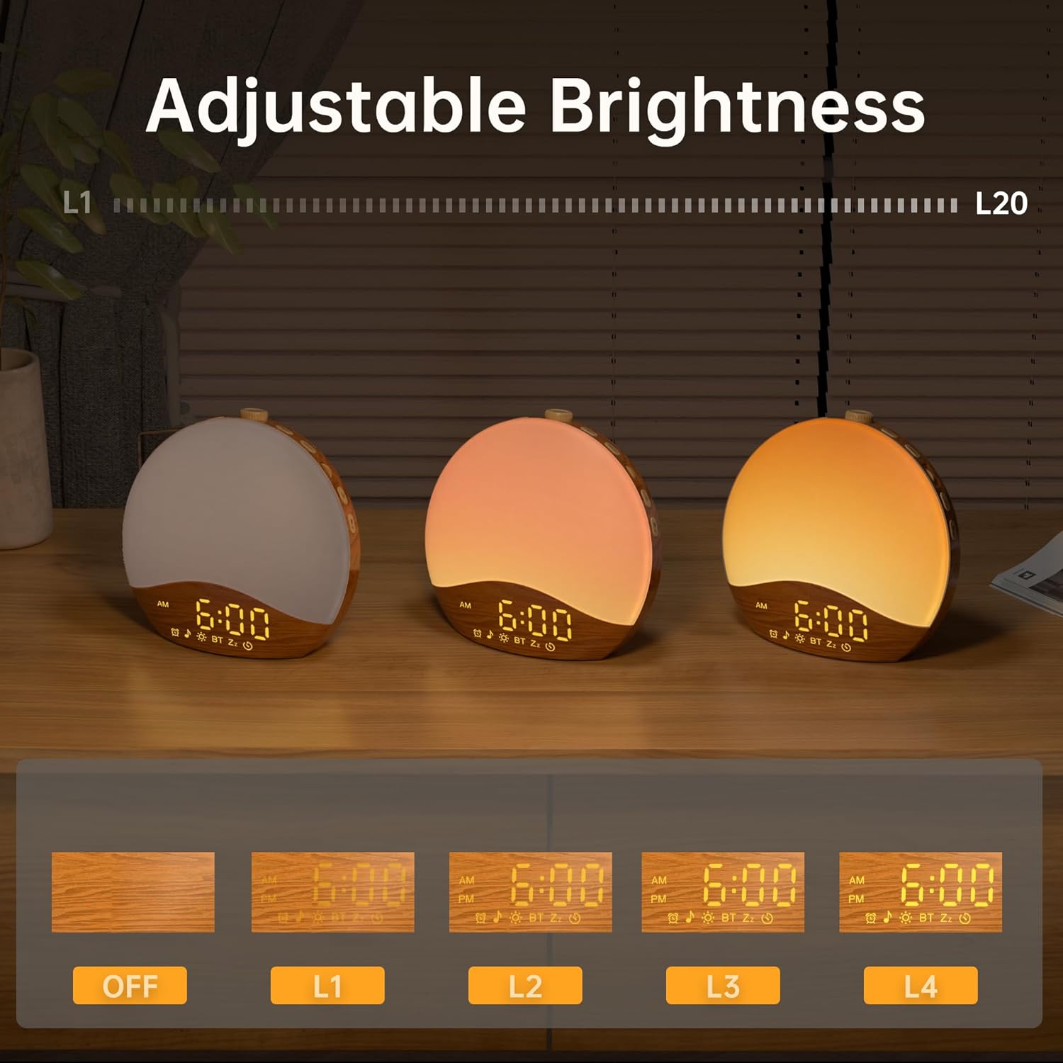 JALL Sunrise Alarm Clock with 26 Sounds and 17 NightLights