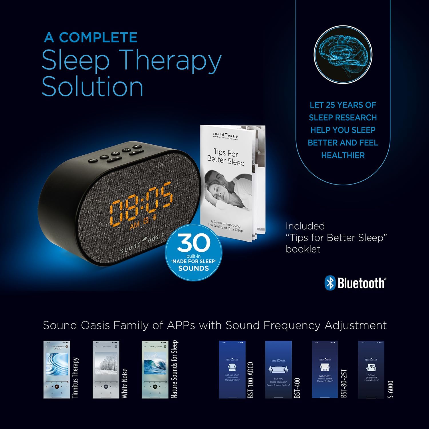 Sound Oasis Bluetooth Sleep Therapy System with Alarm Clock