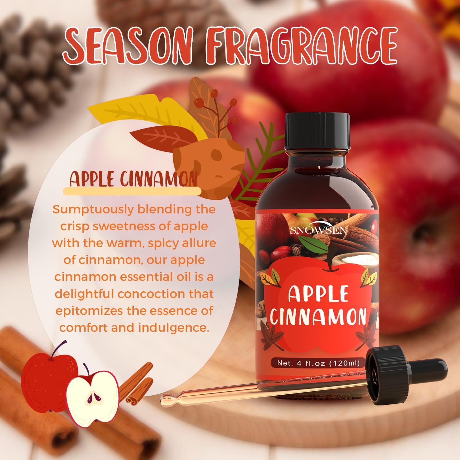 Apple Cinnamon Essential Oil 4 Fl Oz for Diffuser and DIY Use