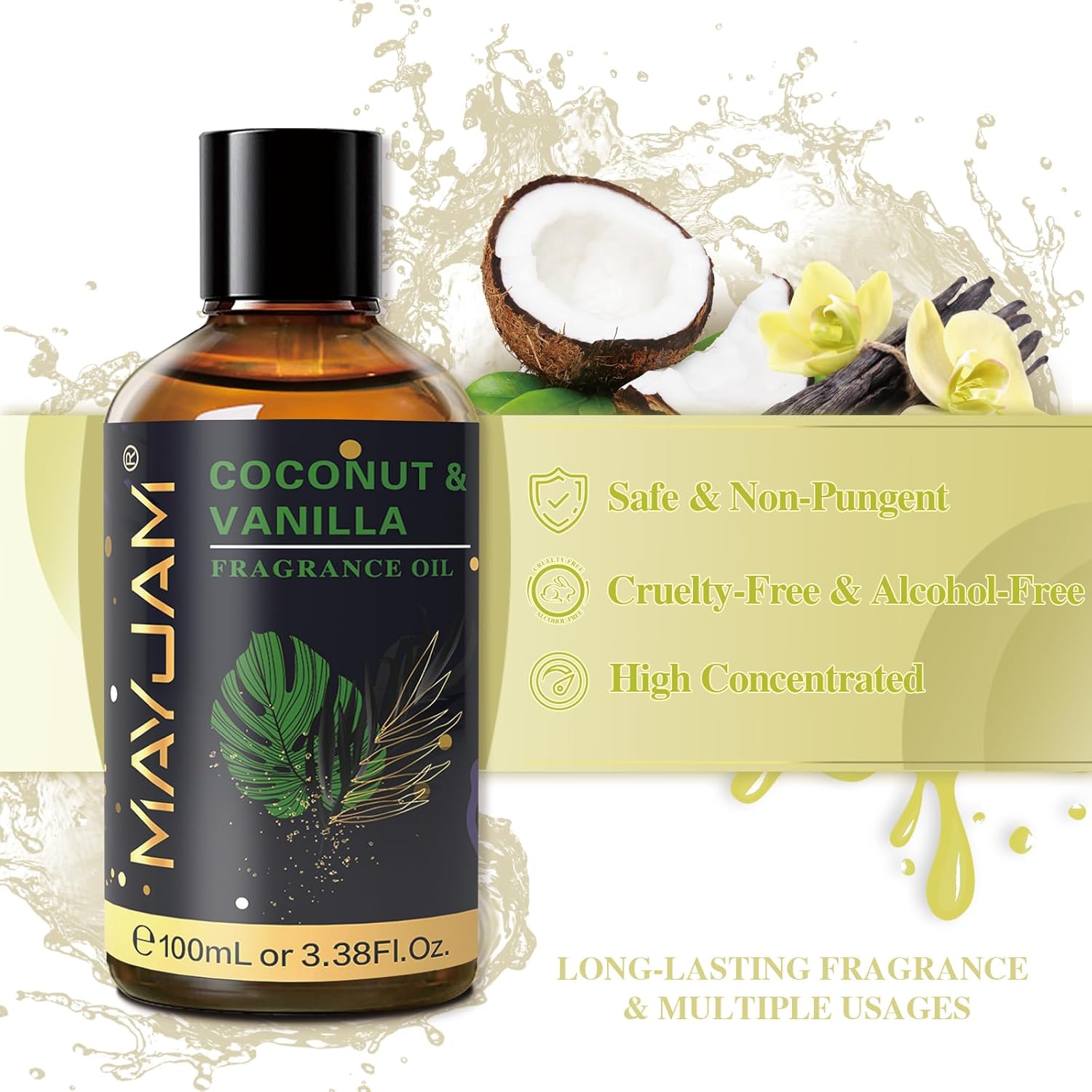 MAYJAM 100ML Coconut Vanilla Fragrance Oil with Glass Dropper