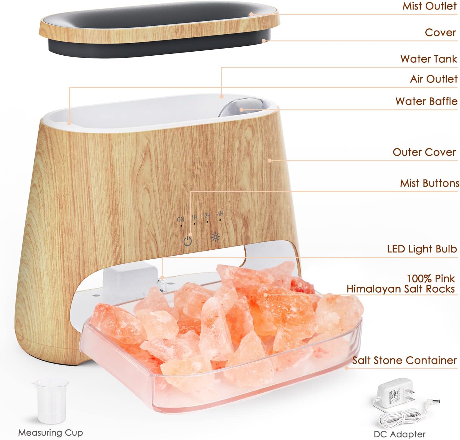 SALKING 2-in-1 Ultrasonic Diffuser with Himalayan Salt Lamp