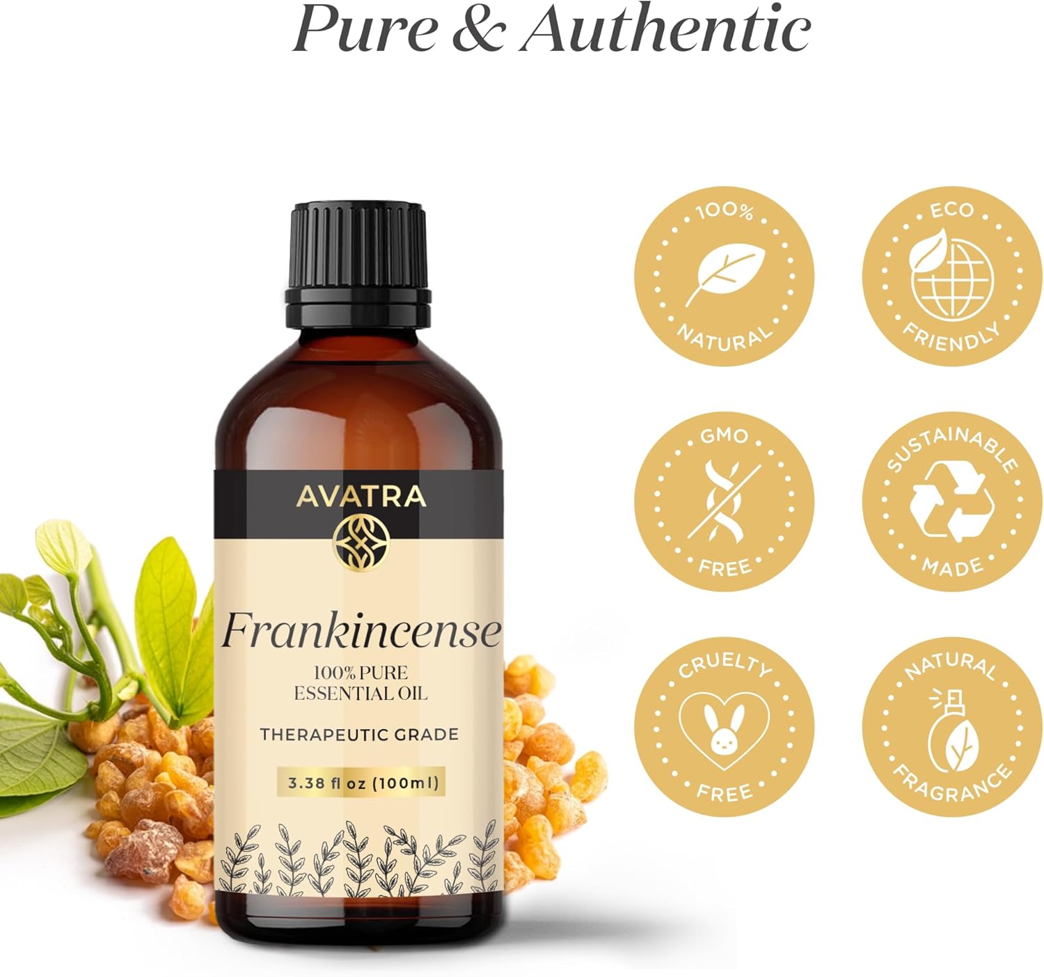 Avatra Frankincense Essential Oil 100ML with Glass Dropper and Travel Bottle