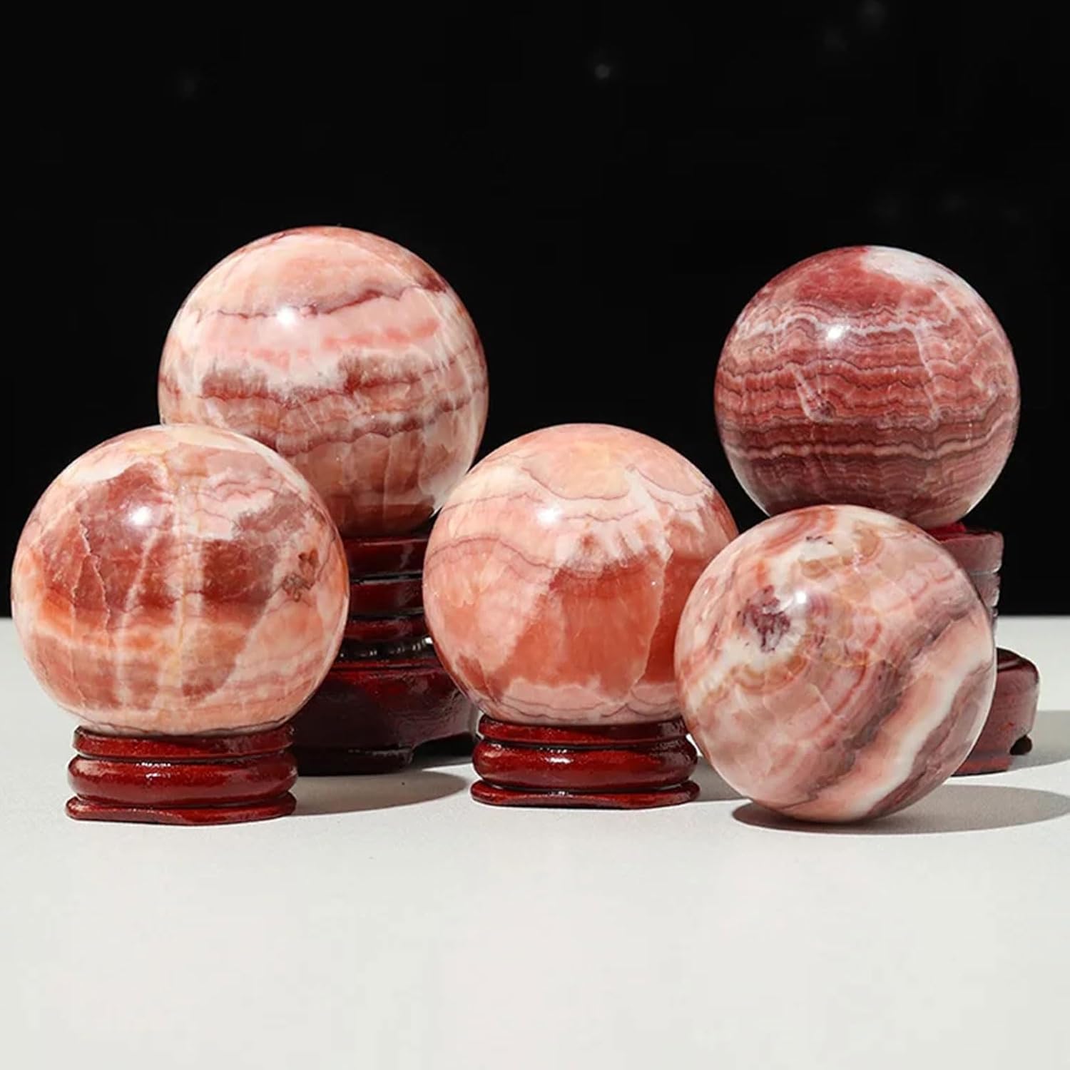 Natural Rhodochrosite Crystal Ball with Stand - Healing Gemstones for Feng Shui