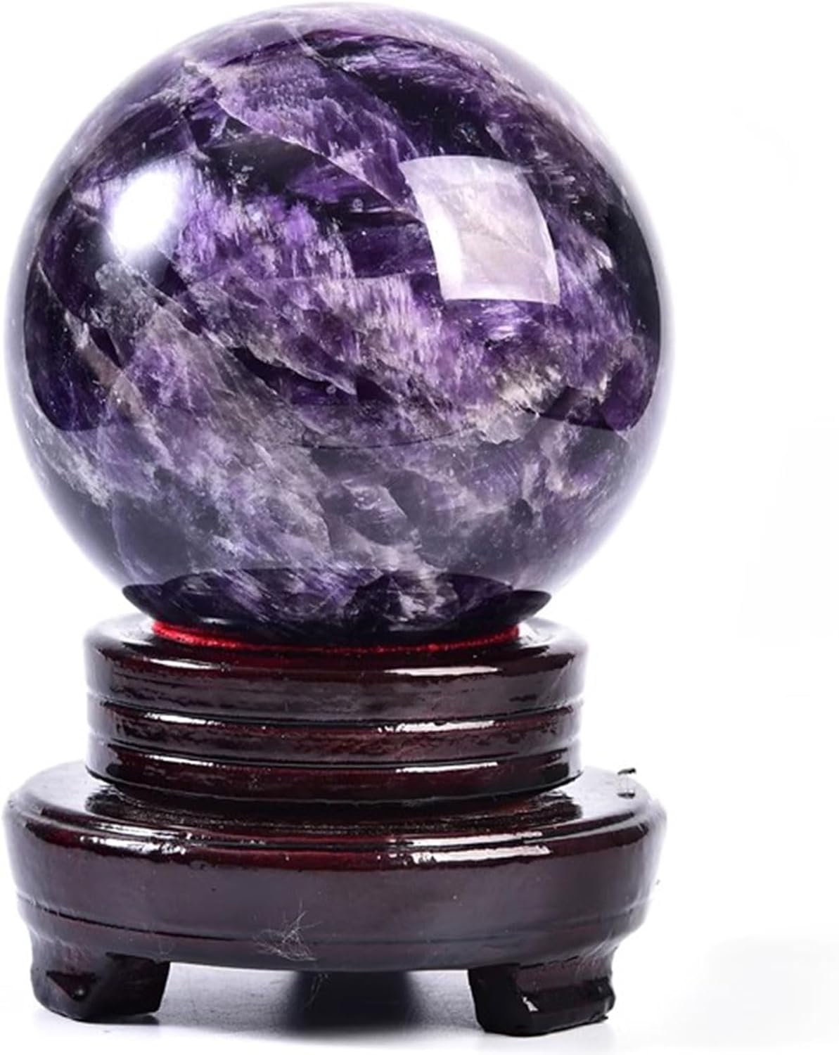 Large Amethyst Deep Purple Quartz Crystal Ball with Wooden Stand