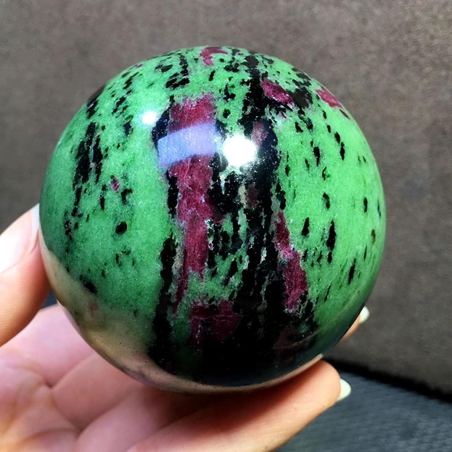 Natural Ruby Zoisite Healing Crystal Ball with Stand