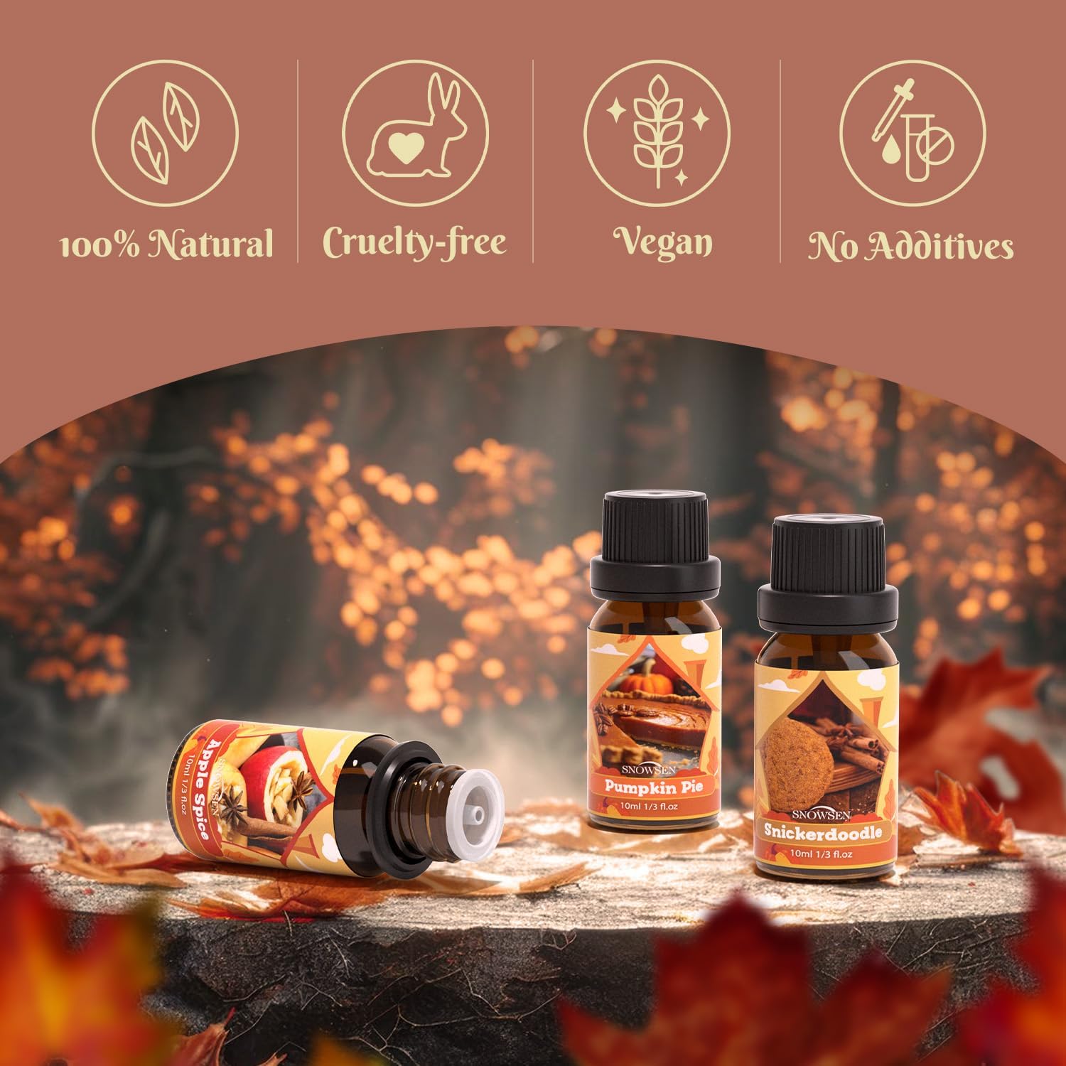 Autumn Essential Oil Set 6x10ml - Apple Spice Pumpkin Pie Pine Cinnamon Vanilla Snickerdoodle