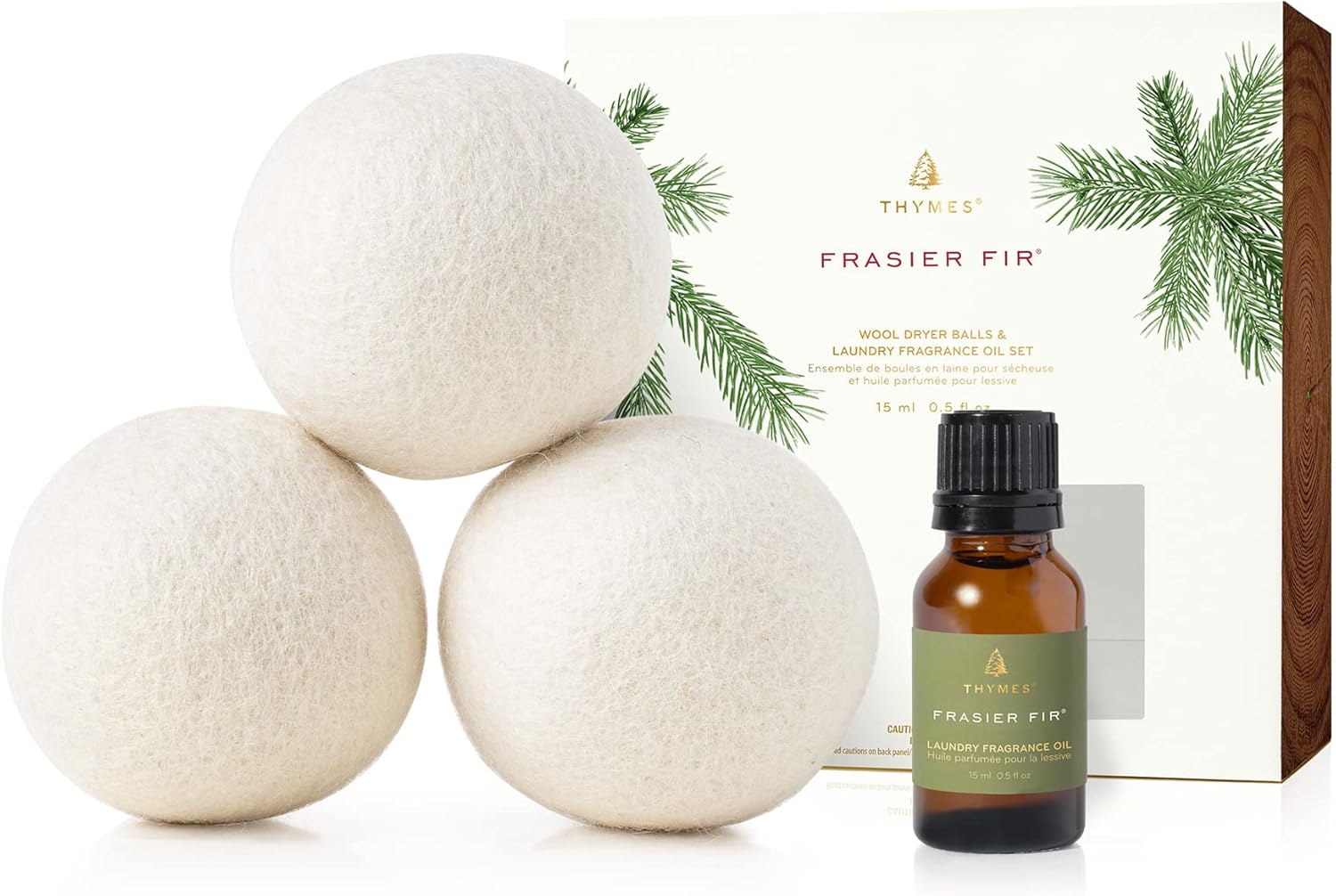 Thymes Wool Dryer Balls Set - 3 Balls 1 Scented Fragrance Oil