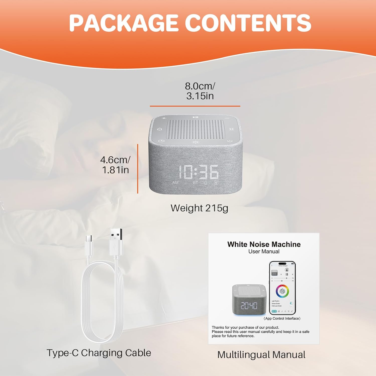 FUNYKICH 3 in 1 White Noise Machine with Alarm Clock and Night Light